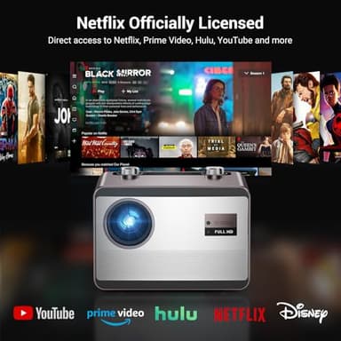 2000 ANSI Netflix Officially Licensed 4K Full HD Outdoor Projector, HAPPRUN Projector with Wifi and Bluetooth, Built-in Apps, Auto Focus, Smart Projector for Movie/Home Theater/Indoor/PS5/PC/Phone - Image 2