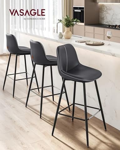 VASAGLE Bar Stools Set of 2, Bar Height Bar Stools with Back, Ergonomic Backrest, Synthetic Leather, Metal Legs, 28.7-Inch Tall Barstools for Kitchen Island Home Bar, Easy Assembly, Ink Black - Image 2