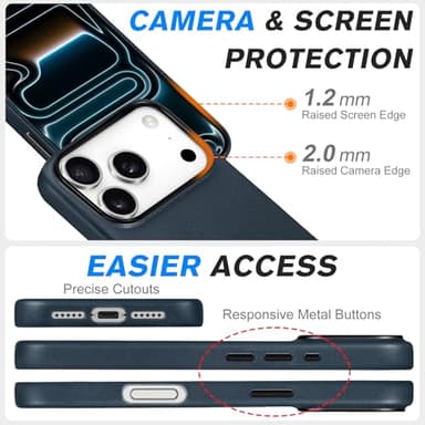 SHIELDON Genuine Leather Case for iPhone 17 Pro 6.3 Inch 2025, Compatible with Magsafe, Magnetic Wireless Charging, Slim Fit, Non-Slip, Anti-Scratch, Shockproof, Metal Button, Camera Bezel - Navy Blue - Image 7
