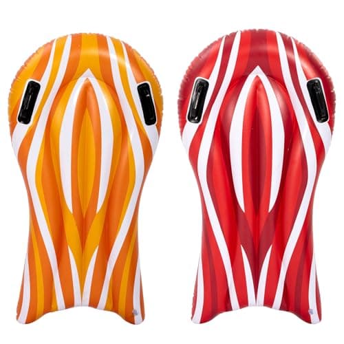 SLOOSH 2 Pack Inflatable Body Boards for Water Slides, Surfing Board Pool Floats, Swimming Pool Floating Boards Learn to Swim, Summer Water Fun Toy for Kids and Toddlers (Red and Orange) - Image 1