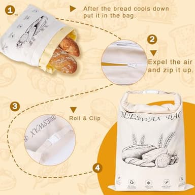 2-Pack Reusable Beeswax Bread Bags for Sourdough & Homemade Bread,Cotton Waxed Bags Keeps Fresh Longer(Amber Wheat) - Image 4