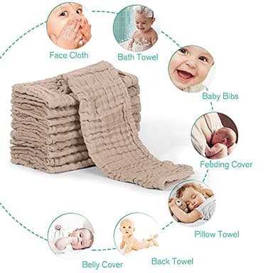 Yoofoss Muslin Burp Cloths for Baby 10 Pack 100% Organic Cotton Baby Washcloths for Boys Girls Large 20''X10'' Super Soft and Absorbent Brown - Image 5