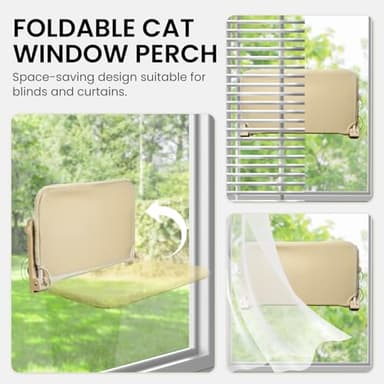 Sangoodier Cat Window Perch, Cordless Foldable Cat Window Hammock with Removable Soft Cover for Indoor Cats, Resting Seat for Inside (Yellow, 2 Pack) - Image 3