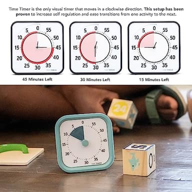 TIME TIMER Home MOD - 60 Minute Kids Visual Timer Home Edition - for Homeschool Supplies Study Tool, Timer for Kids Desk, Office Desk and Meetings with Silent Operation (Lake Day Blue) - Image 5
