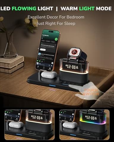 5 in 1 Wireless Charging Station for Apple,Mag-Safe Charger with Alarm Clock Night Light for Multiple Devices,Nightstand Charging Station for iPhone 17/16/15/14/13/12,Apple Watch Series,Air-Pods - Image 4