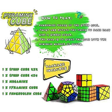 Speed Cube Set, Puzzle Cube, Magic Cube 2x2 4x4 Pyraminx Pyramid Megaminx Fenghuolun Puzzle Cube Toy Gift for Children Adults, Pack of 5 - Image 4