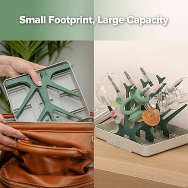 haakaa Baby Bottle Drying Rack, Space Saving Bottle Drying Tree for Bottles/Pump Parts/Pacifiers and Other Baby Essentials, Easy-Store Dryer Rack Great for Home & Travel, BPA Free (Forest Green) - Image 6