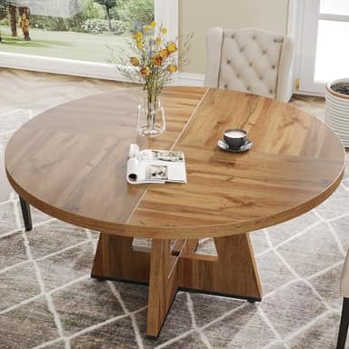 Tribesigns Farmhouse Dining Table, 47 Inch Round Dinner Table for 4, Rustic Round Dining Room Table for Home Dining Room Living Room (Wood) - Image 8