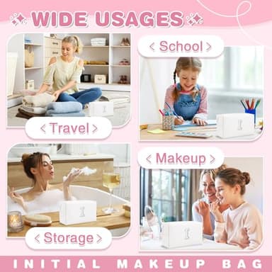 Bride Gifts – Personalized Initial Makeup Bag with Pearl Rhinestone Patch, Preppy White Monogram Cosmetic/Toiletry Pouch, bridesmaid Gifts, Bridal Shower Gifts, Wedding Gifts, Bridal Gifts,I - Image 4