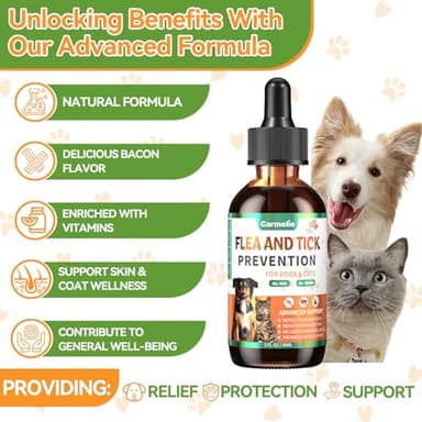Oral Flea and Tick Support for Dogs and Cats, Natural Dog Flea and Tick Defense, Cat Flea Drops Supplements with Vitamin for Pets - All Breeds and Ages - Bacon - Image 4