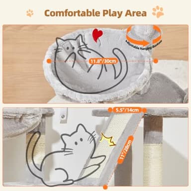 Taoqimiao Cat Tree,38.2-Inch Cat Tower for Indoor Cats,Suitable for Kittens with Luxurious cat condo with Adjustable Baskets and Luxurious Perch Light Gray MS029SW - Image 5