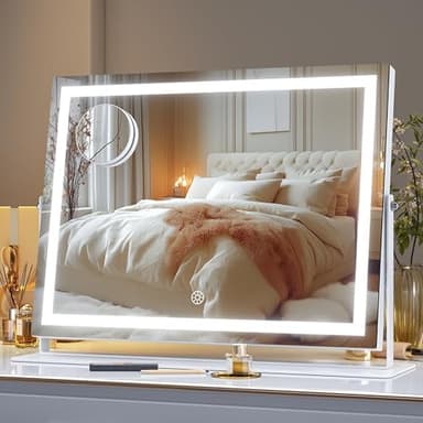 Hasipu Vanity Mirror with Lights, 15.7" x 11.8" LED Makeup Mirror, 3 Color Modes Touch Control and Brightness Adjustment Lighting Mirror, 10X Magnifying Glass, 360° Rotation - Image 2
