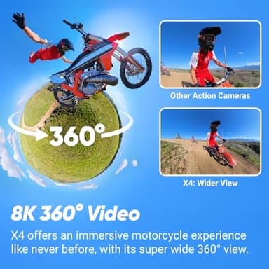 Insta360 X4 Motorcycle Bundle- 8K Waterproof 360 Action Camera, 4K Wide-Angle Video, Invisible Selfie Stick, Removable Lens Guards, 135 Min Battery Life, AI Editing, Stabilization, for Sports, Travel - Image 2