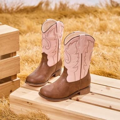 Motasha Girls Cowgirl Boots Toddler Girls Boots Pink Cowboy Boot for Girl Size 9 Little Big Kids Boot Western Riding Shoes Party Birthday (M7101 Brown Pink 9) - Image 7