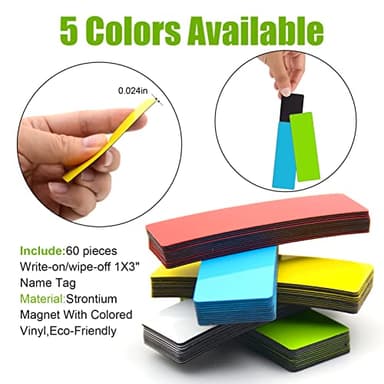 STTMGN Dry Erase Magnetic Labels (1x3,Pack of 60),Write On Magnets Sticker,Real Waterproof/Reusable for Classroom&Office&Cabinet&whiteboard&Fridge&More (Multicolor) - Image 5