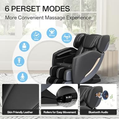 SMAGREHO 2025 Zero Gravity Massage Chair Full Body, with 6 Auto Modes, Foot Massage, Waist Heating, Bluetooth, Black - Image 4