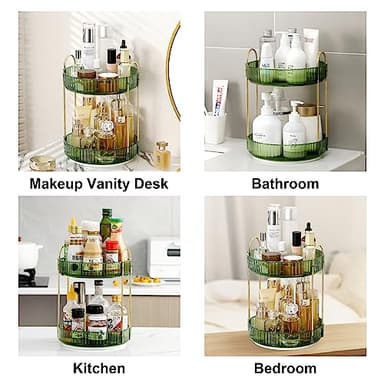 Weidace 360 Rotating Makeup Organizer for Vanity, Bathroom Countertop Spinning Perfume Organizer, High-Capacity Cosmetic and Skincare Dresser Make Up Holder Rack (2 Tiers, Green) - Image 6