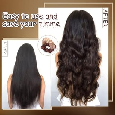 Heatless Curls Scrunchie, Brown Satin Heatless Curlers To Sleep In, Soft Sleepy Ties for Hair, Lazy Scrunchie Rollers No Heat Curls for Long Hair, Fashionable Item for Going Out and Exercise - Image 2