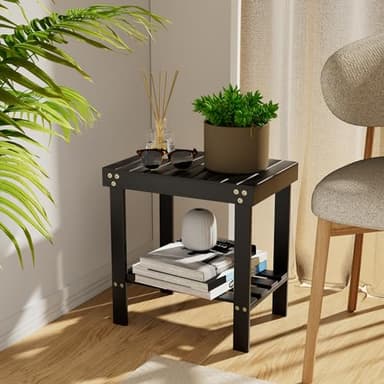 Glavbiku Bamboo Shower Bench, Shower Stool for Shaving Legs with Non-Slip Feet Storage Shelf Safe and Stable, Kids Adults Sauna Chair for Spa, Bathroom, Bedside, Living Room, Outdoor Side Table - Image 7