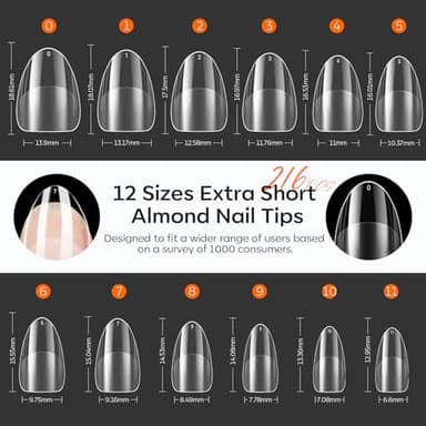 modelones Extra Short Almond Nail Tips, Pre-shaped Tips x Gel Soft Fake Nails False Acrylic Clear Full Cover Press on Extension Kit x Gel Manicure DIY at Home 216PCS 12Sizes - Image 6