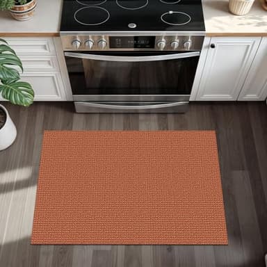 KOZYFLY Indoor Door Mat 2x3 ft Small Area Rugs Washable Front Door Mat Non Slip Rubber Backed Entryway Rug Cotton Entrance Doormat for Front Porch Bathroom Kitchen Bedroom, Orange/Tan - Image 2
