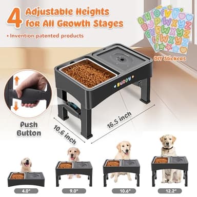 Decflow 3-in-1 Elevated Dog Bowls, 4 Height Adjustable Raised with Stainless Steel, Slow Feeder, No Spill Water Bowl, DIY Stickers Foldable Pet Bowl for Medium Large Dogs - Image 2