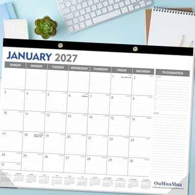 OuMuaMua Large Desk Calendar 2026-2027 - 18 Months from Jan. 2026 through Jun. 2027, 22 x 17 Inches Desktop Wall Calendar with Julian Date To-do & Notes, Corner Protectors for School Home Office - Image 5