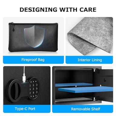 Bonsaii Safe Box with Fireproof Bag, Home Safe with Removable Shelf for Money Documents Jewelry Valuables, 0.6 Cubic Feet, 9.84"D x 13.78"W x 9.84"H, Black - Image 6