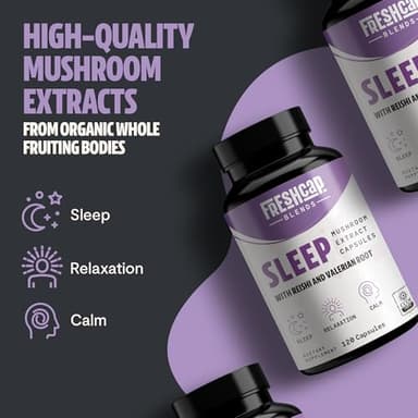 FreshCap 5-in-1 Sleep Supplement, Magnesium for Sleep, Magnesium Supplement, Calm, 7000mg Reishi Mushroom Extract, Valerian Root Capsules, Valerian Root Extract, Ayurveda (120 Capsules) - Image 3