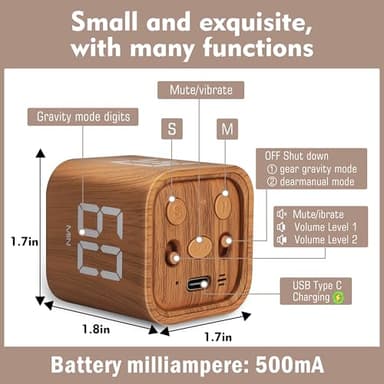 VEWINGL Cube Productivity Timer, 5/10/30/60 Min Presets + Custom Countdown, Silent/Vibrate/Sound Alarm, Pause & Resume, Desk Timer for Work, Study, Tasks, Kitchen - Image 5