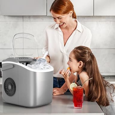 Portable Countertop Ice Maker Machine with Handle, 9 Bullet-Shaped Ice Cubes Ready in 6 Mins, 26Lbs/24H, Self-Cleaning Function with Ice Scoop and Basket for Home/Kitchen/Party (Grey) - Image 7