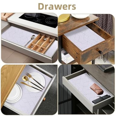 Shelf Liners for Kitchen Cabinets Non Adhesive Shelf Liner Paper Non-Slip Thickened Drawer Liner Easy to Clean for Tool Box Refrigerator with Knife and Tape Measure, Silver Geometric, 11.8 x 118 in - Image 5