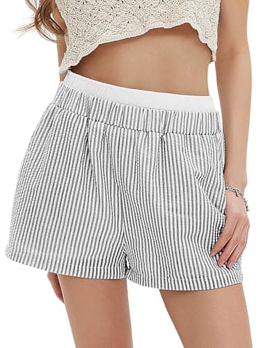 EXLURA Women's Stripe Print Exposed Boxer Shorts Elastic High Waisted Wide Leg Y2K Workout Gym Shorts - Image 3