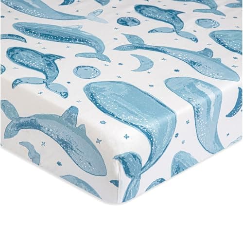 Crane Baby Ocean Crib Sheet, 100% Cotton Fitted Sheet, 28" x 52", Crib Sheets for Boys, Toddler Bed Sheets, Ocean Nursery Decor - Image 1