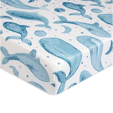 Crane Baby Ocean Crib Sheet, 100% Cotton Fitted Sheet, 28" x 52", Crib Sheets for Boys, Toddler Bed Sheets, Ocean Nursery Decor - Image 1