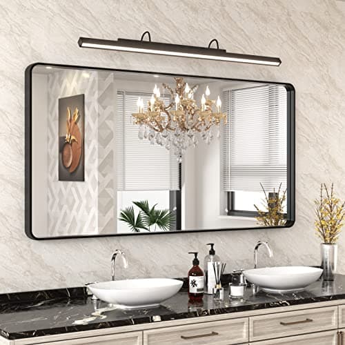 WEER Black Bathroom Mirror for Wall 60X30 Inch, Rectangular Black Metal Framed Vanity Mirror, Farmhouse Matte Black Mirror with Tempered Glass, Rounded Corner, Anti-Rust (Horizontal/Vertical) - Image 1