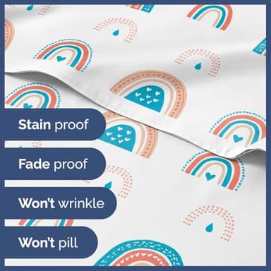 Kids Twin Size Rainbow Bed Sheets - 3 Piece Kids Rainbow Sheet Set - Raindrops Theme Bedding - Soft, Cute & Cozy - Breathable & Machine Washable - Colorful Bed Set for Boys, Girls, Teens & Toddlers - Image 4