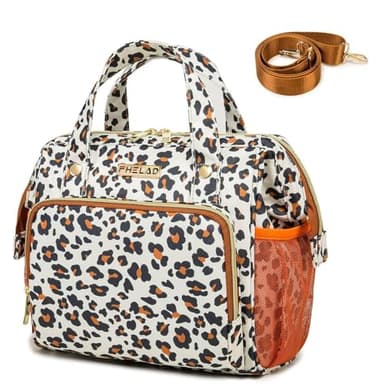 FHELAD Small Diaper Backpack, Leopard Print Insulated Diaper Bag, Multiple Pockets Stroller Accessory, Comfortable Handle for Moms, Stylish Pañaleras para Bebe, Perfect Baby Carrier Bag - Image 1