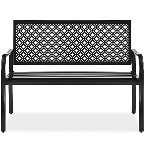 Best Choice Products Outdoor Bench 2-Person Metal Steel Benches Furniture for Garden, Patio, Porch, Entryway w/Geometric Backrest, 790lb Capacity – Black - Image 1
