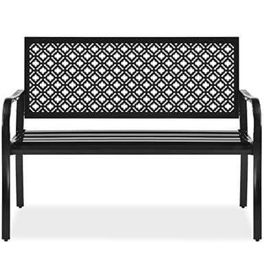 Best Choice Products Outdoor Bench 2-Person Metal Steel Benches Furniture for Garden, Patio, Porch, Entryway w/Geometric Backrest, 790lb Capacity – Black - Image 1