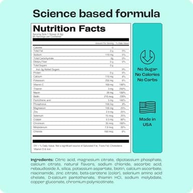 KEY NUTRIENTS Multivitamin Electrolytes Powder No Sugar - Fresh Pink Lemonade Electrolyte Powder - Endurance & Energy Supplement - Hydration Powder - No Calories - 90 Servings - Made in USA - Image 3