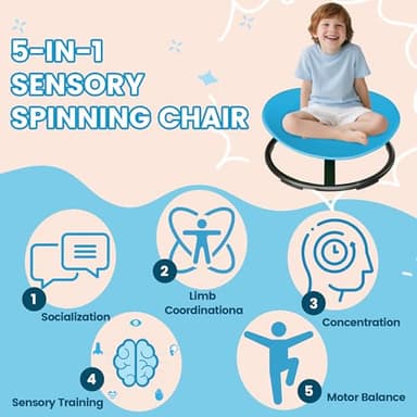 21" L × 19" W Large Size Spinning Chair for Autistic Kids, Toddler Sensory Spinning Chair, Sensory Toys Gifts for Kids with Autism & ADHD, Sit and Spin Training Body Coordination, Azure Rounded Shape - Image 6