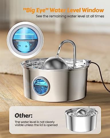 AONBOY Cat Water Fountain Stainless Steel, 108oz/3.2L Cat Fountain, Pet Water Fountain with Water Level Window, Hemispherical Shape, Multi-Filter, Silent Pump, Water Tap, Provides Flowing Water - Image 2
