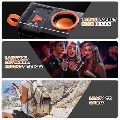 Karaoke Machine for Kids & Adults, Portable Bluetooth Mini Karaoke Speaker with 2 Wireless Microphone and Lights, Birthday Gifts for Girls & Boys, Toys for Girls, Family Home Party (Black) - Image 7