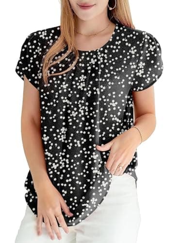 Dokotoo Womens Summer Tops Oversized Short Sleeve Blouses for Women 2025 Casual Scoop Neck Alicia Floral PrintLoose Fit Casual Blouse T Shirts Plain Tee Curved Keyhole Tunic Black XL - Image 2