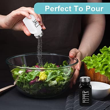 2 Pack Salt and Pepper Shakers Set, Glass Shaker with Stainless Steel Lid, Modern and Cute Farmhouse (Black and White) - Image 4