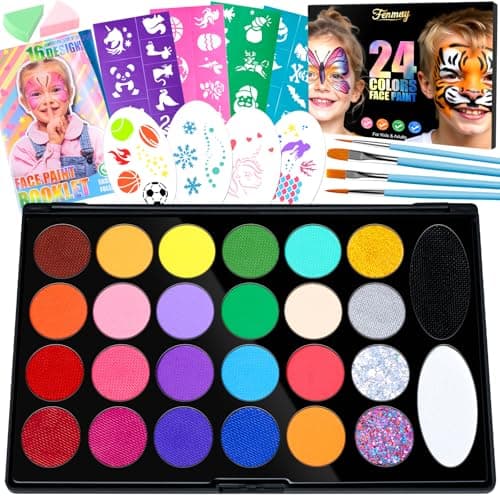 Fenmay Face Painting Kit for Kids, Non-Toxic and Hypoallergenic Face Paint Makeup Kit| with Stencils, Book, Easy to Use and Safe for Kids, Fun for Halloween, Birthday Party, School Event - Image 1