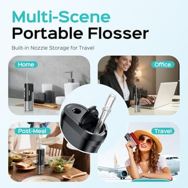 COSLUS Mini Water Flosser for Travel: Portable Compact Design, Cordless Oral Irrigator with 4 Modes, Removable Tank, IPX7 Waterproof for Braces, Orthodontic, Sensitive Teeth On-The-Go Use, Black, T40 - Image 6