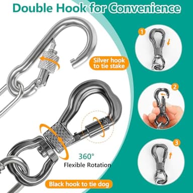 Tresbro Heavy Duty Dog Chains for Outside, 15FT Stainless Steel Tie Out Cable with Swivel Hook for Small Medium Dogs, Metal Chew Proof Pet Runner Chain Leash Lead for Outdoor Camping Hiking Yard, 3MM - Image 2