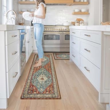 Collive Boho Kitchen Mat 2PCS Cushioned Kitchen Mats for Floor, Anti-Fatigue Mat Waterproof Kitchen Rug Set of 2 Non-Skid Comfort Standing Mat for Kitchen, Office, Sink, Laundry, 17"x30"+17"x47" - Image 7